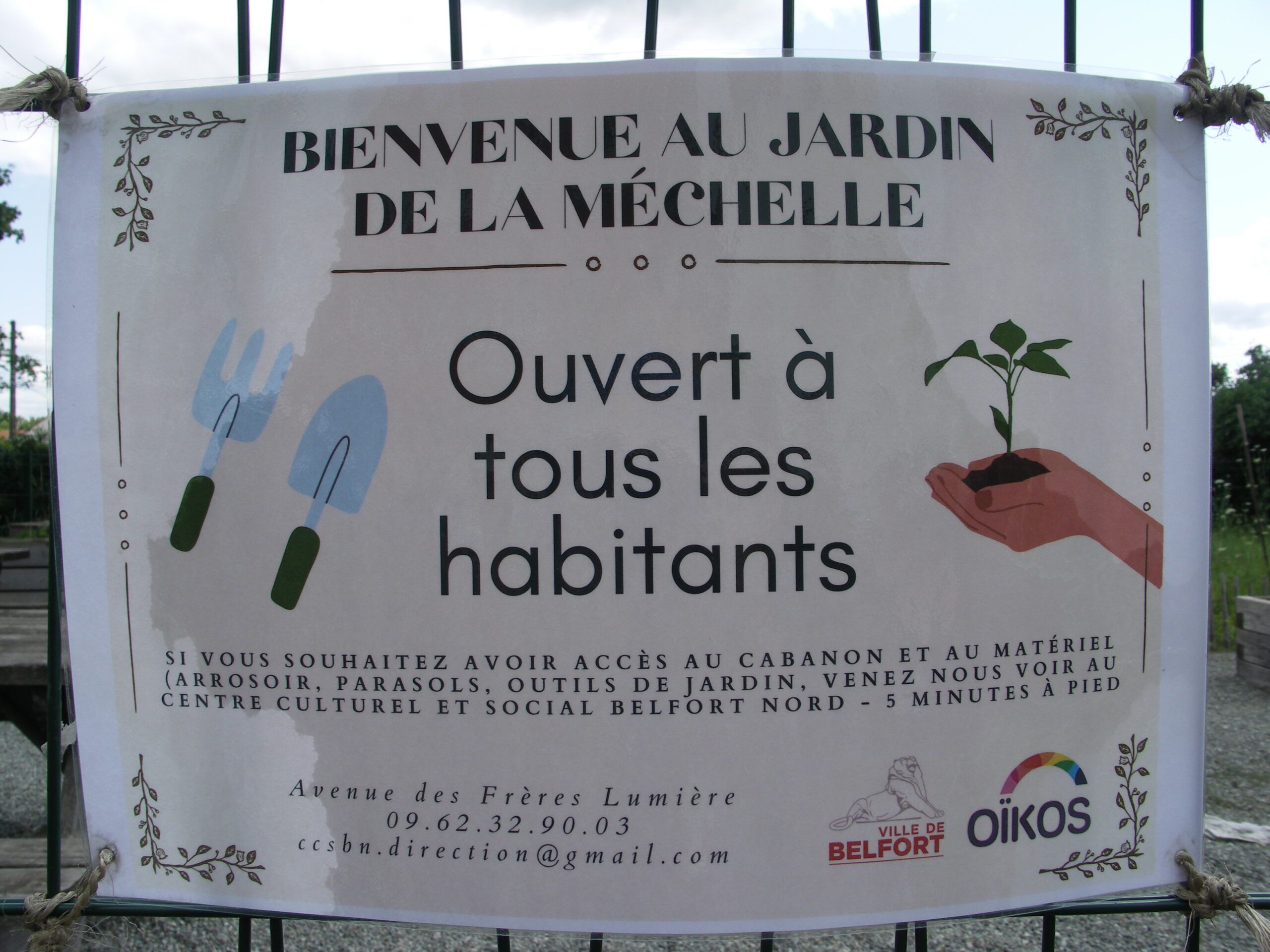 Panneau de bienvenue au jardin de la Méchelle